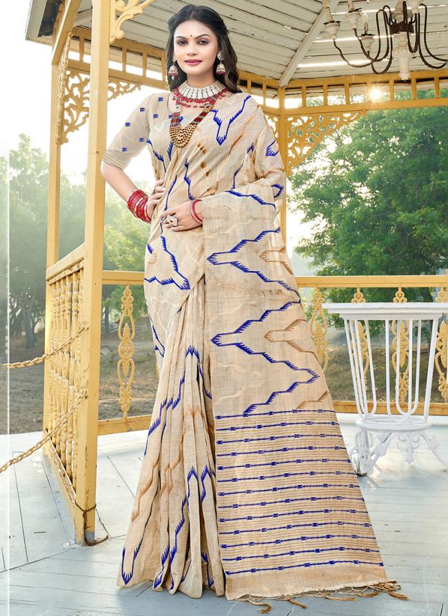 Cotton Blue Party Wear Printed Saree